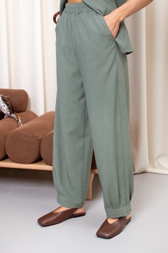 Брюки из льна оливкового цвета Дженис №2 Valentina(фото3)