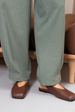 Брюки из льна оливкового цвета Дженис №2 Valentina(фото4)