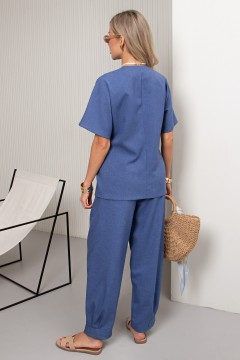 Брюки из льна синего цвета Дженис №1 Valentina(фото5)