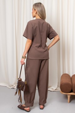 Брюки из льна шоколадного цвета Дженис №3 Valentina(фото4)