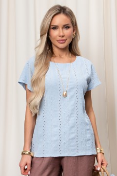 Блузка летняя голубая с коротким рукавом Гвинет №2 Valentina(фото3)