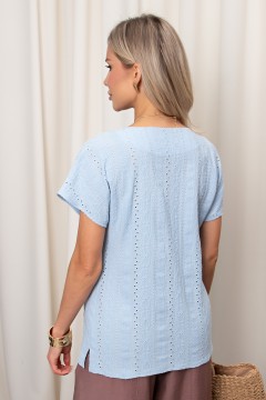 Блузка летняя голубая с коротким рукавом Гвинет №2 Valentina(фото6)