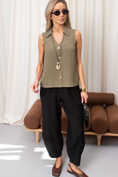 Блузка летняя без рукавов в цвете хаки Заряна №2 Valentina(фото2)