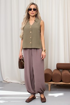 Блузка летняя без рукавов в цвете хаки Заряна №2 Valentina(фото4)