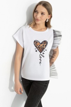 Футболка белая с декором из сетки Charutti