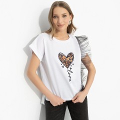 Футболка белая с декором из сетки Charutti(фото3)