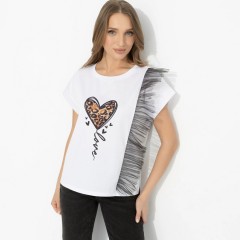 Футболка белая с декором из сетки Charutti(фото5)