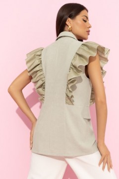 Жилет мятного цвета с объёмными рюшами из органзы Charutti(фото6)