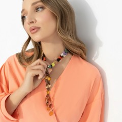 Блузка коралловая с поясом Charutti(фото4)