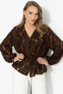 Блуза из фактурного шифона шоколадного цвета