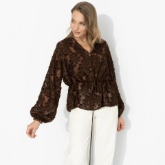 Блуза из фактурного шифона шоколадного цвета Charutti(фото3)