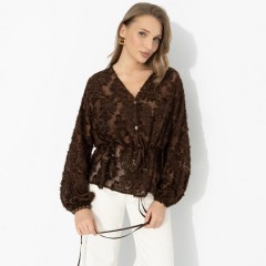 Блуза из фактурного шифона шоколадного цвета Charutti(фото5)