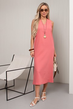 Платье льняное кораллового цвета Мерсана №2 Valentina(фото2)