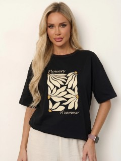 Футболка трикотажная чёрная с печатным принтом Jetty(фото3)