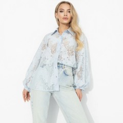 Блуза голубая из гипюра Charutti(фото6)