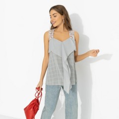 Топ на широких бретелях серый в клетку Charutti(фото5)