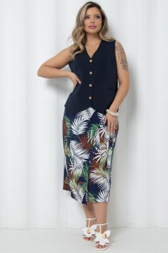 Юбка тёмно-синяя с тропическим принтом Agata