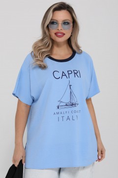 Блузка лёгкая голубая с принтом Dora