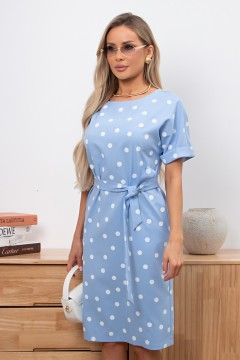 Платье льняное голубое в горошек Рэнди №19 Valentina(фото3)