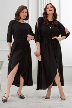 Платье праздничное макси чёрное с акцентными рукавами LT collection