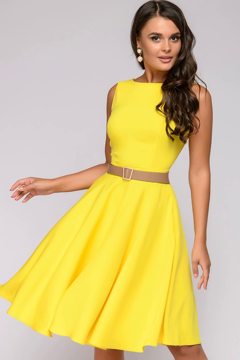 Желтое платье по колено