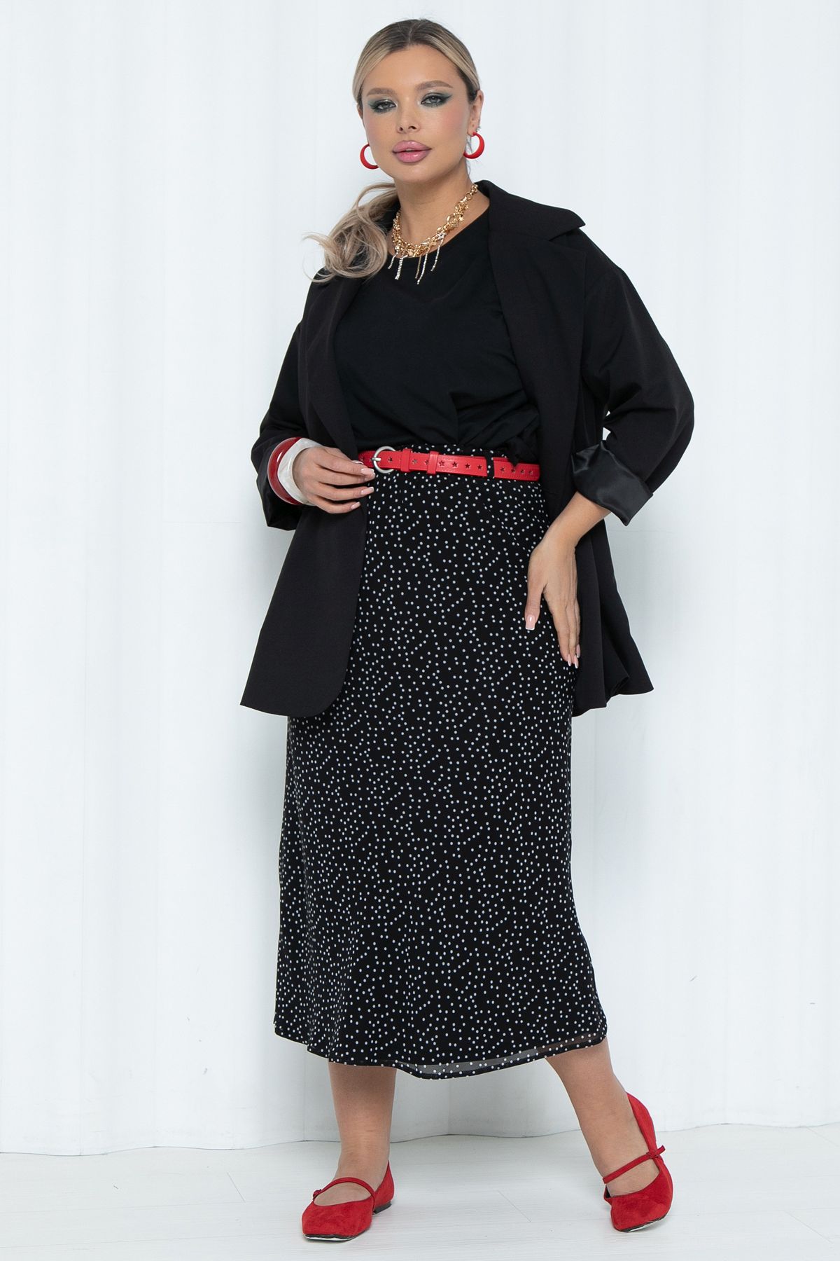Юбка чёрная в горошек из шифона Agata