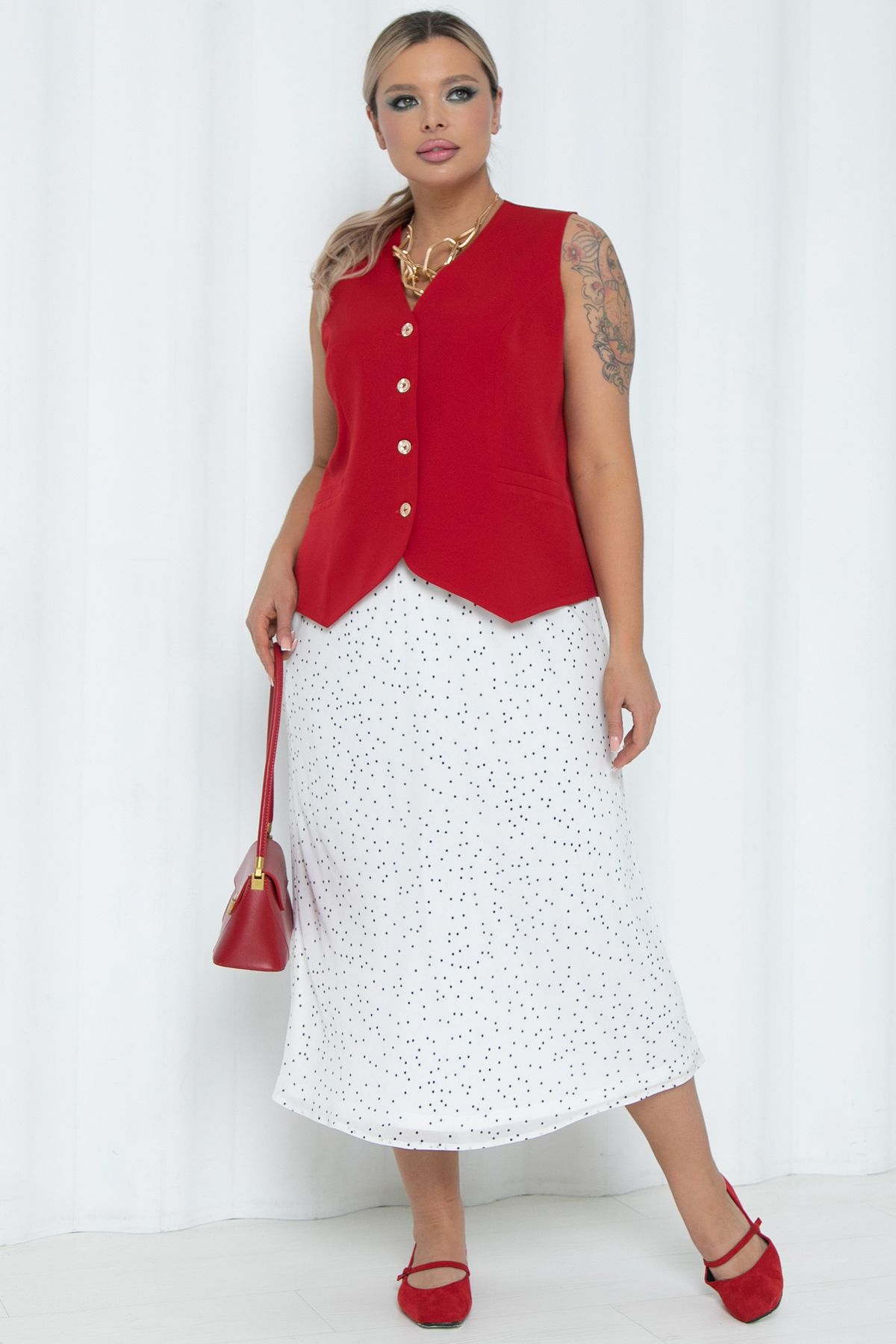 Юбка белая в горошек из шифона Agata