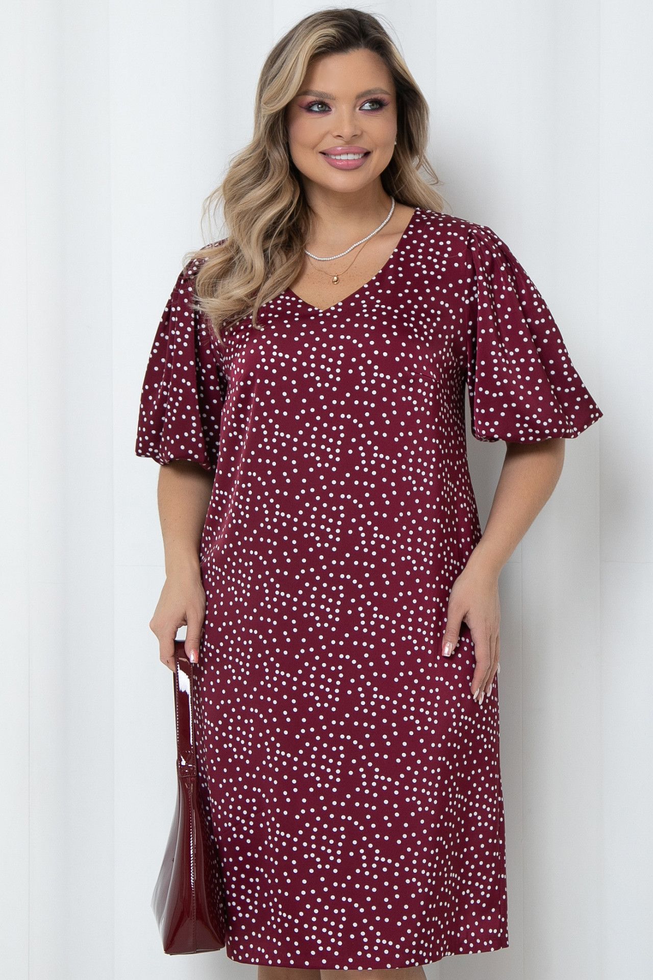 Платье миди в винном цвете в горошек Agata