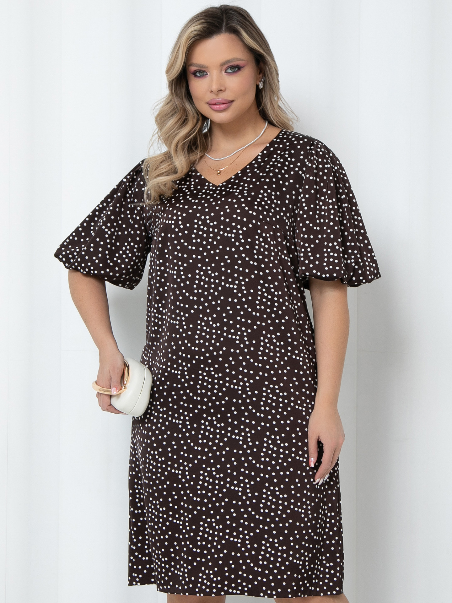 Платье миди в шоколадном цвете в горошек Agata(фото3)