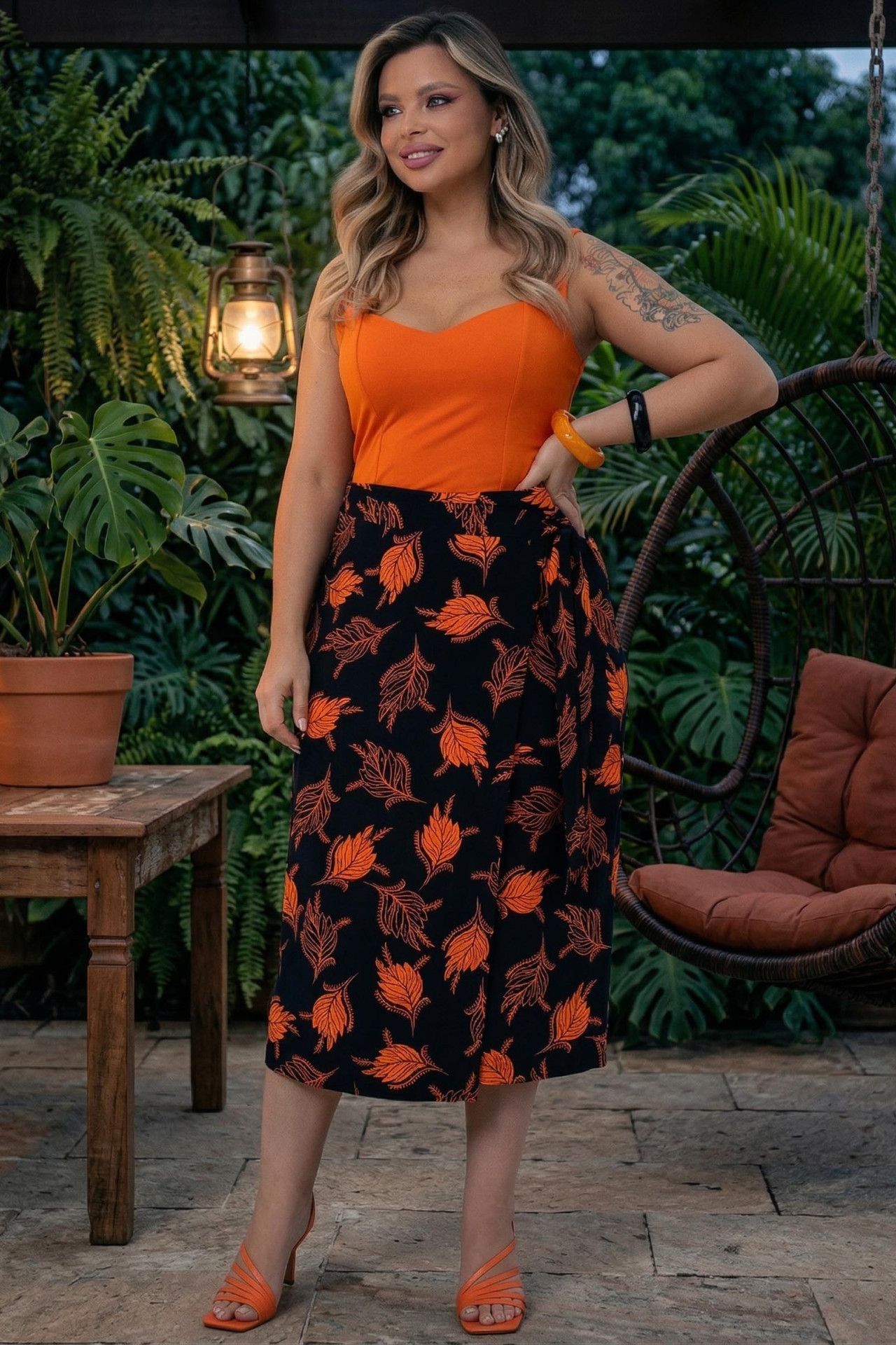 Юбка макси тёмно-синяя с тропическим принтом Agata