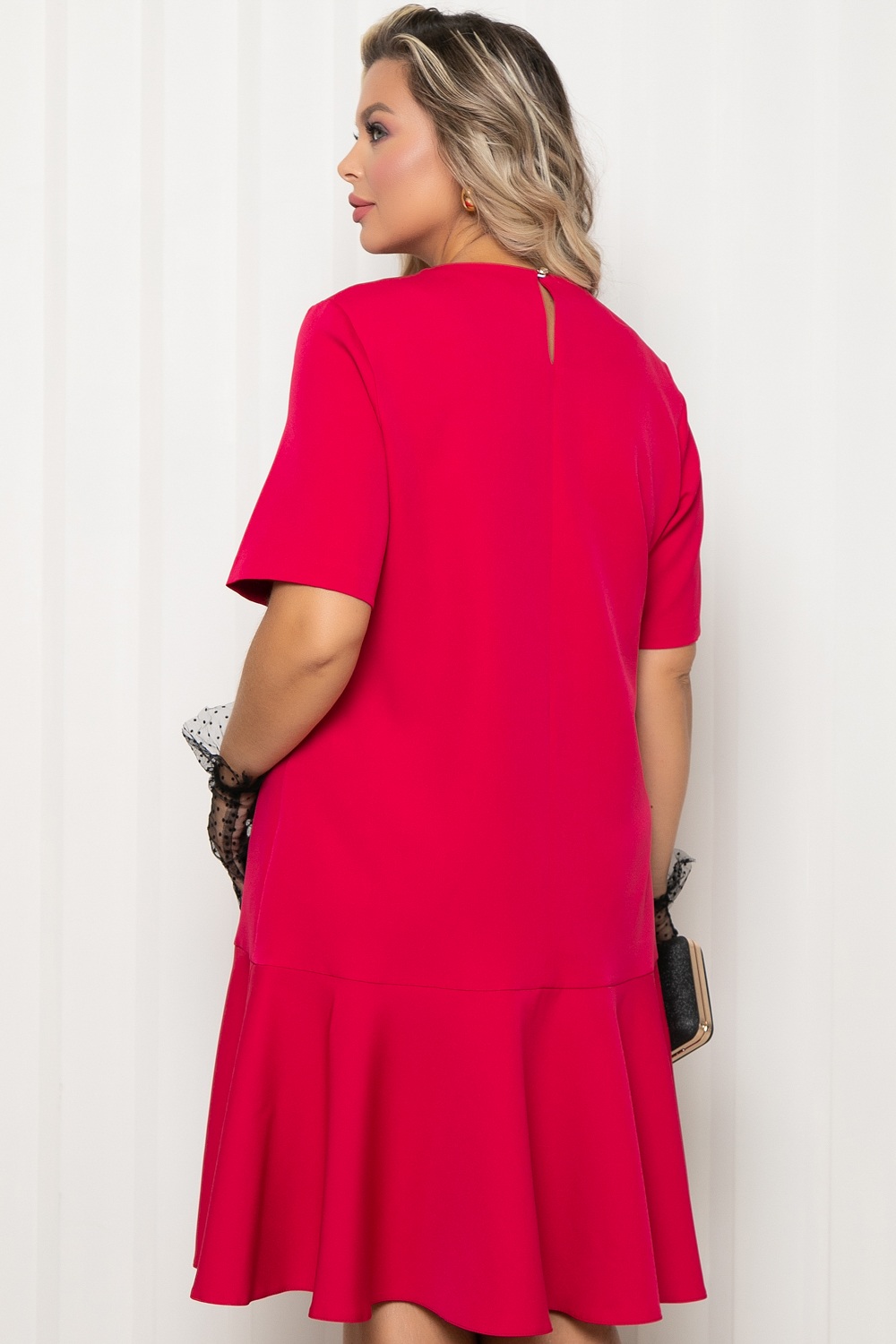 Платье А-силуэта малинового цвета с воланом по низу Agata(фото5)