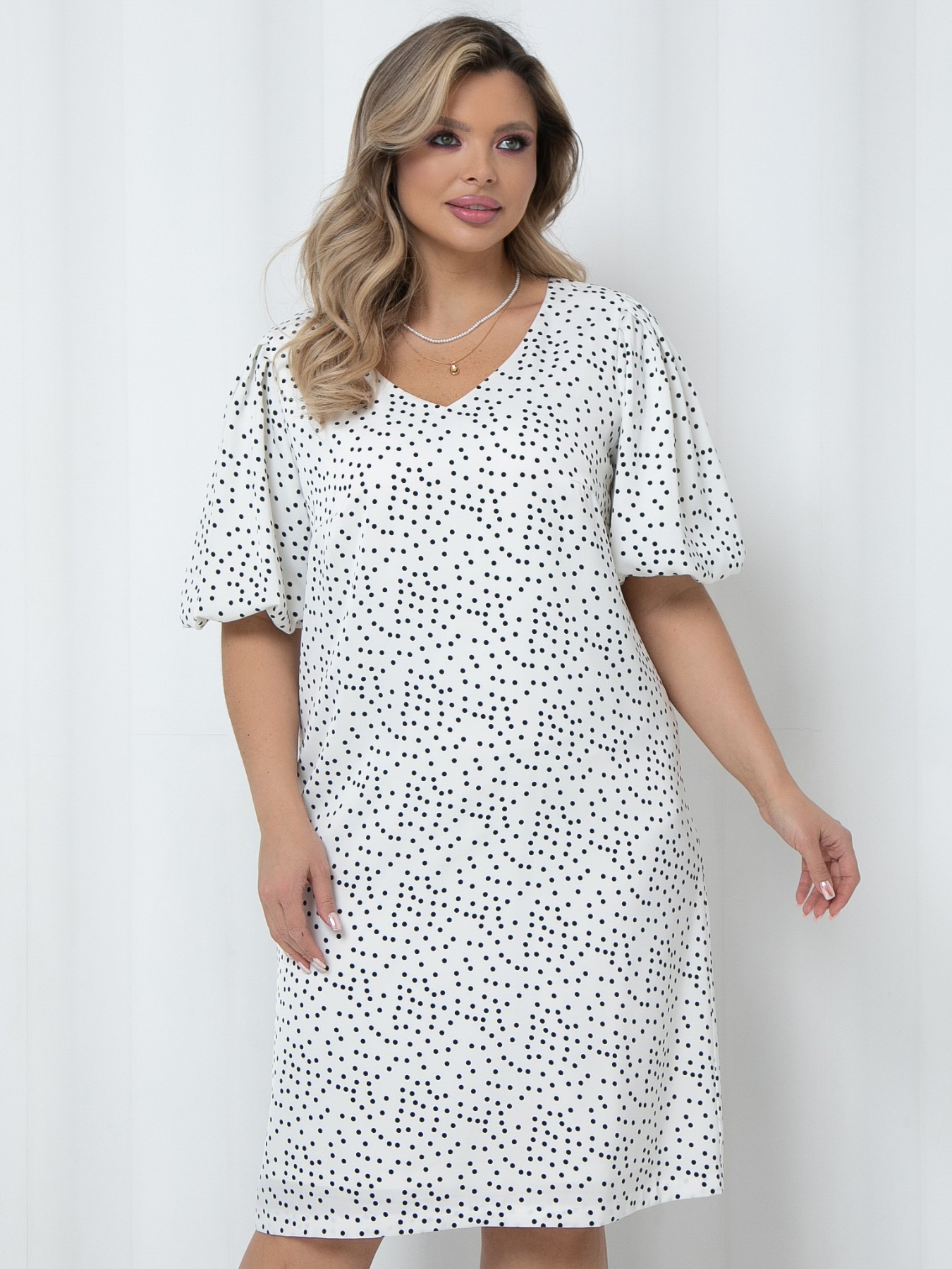 Платье миди белое в горошек Agata(фото3)