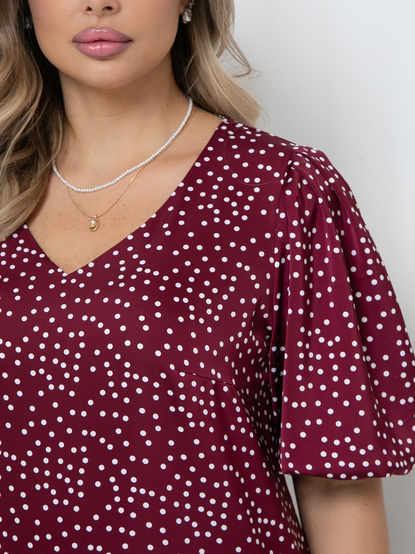 Платье миди в винном цвете в горошек Agata(фото4)