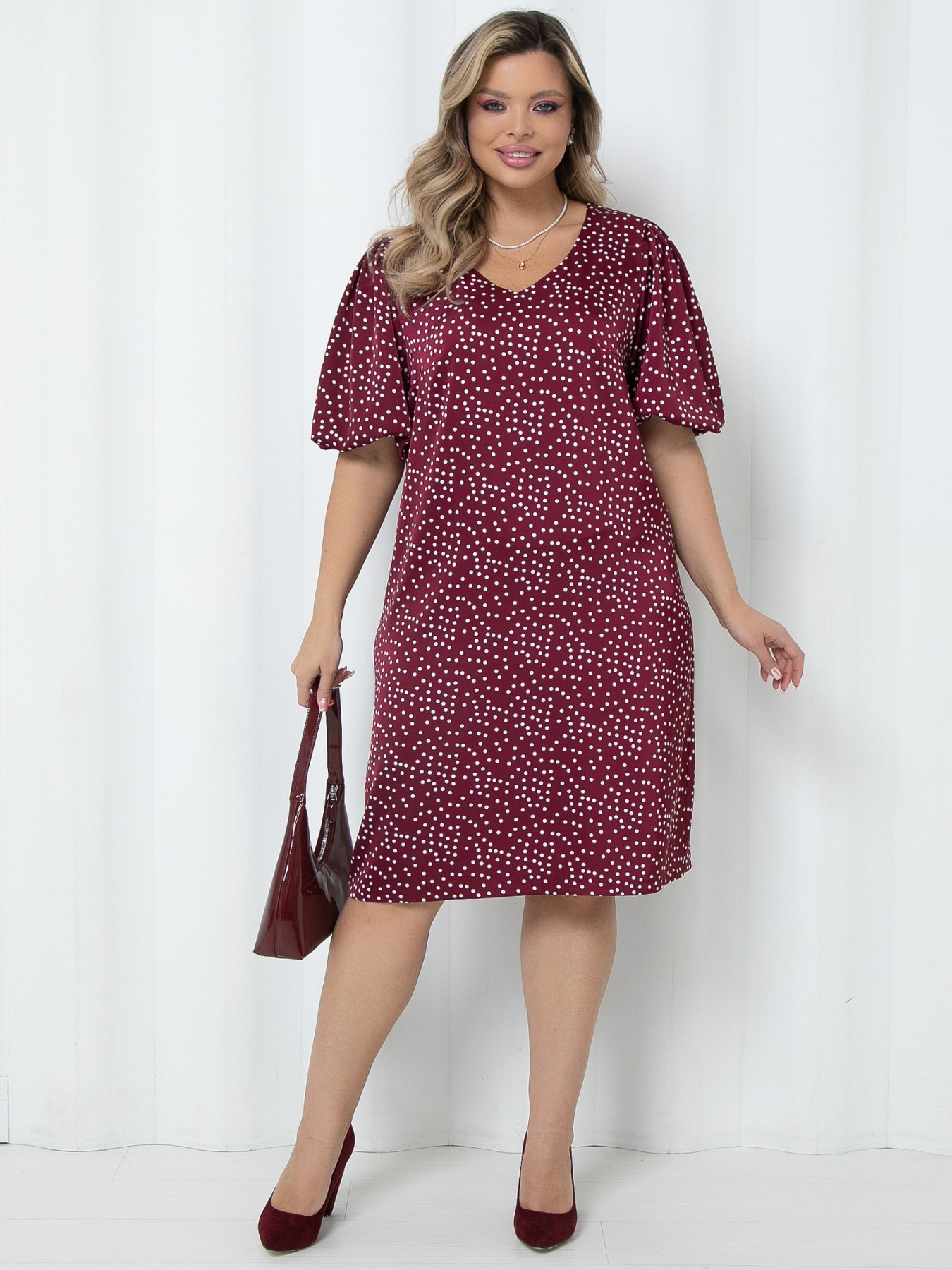 Платье миди в винном цвете в горошек Agata(фото2)