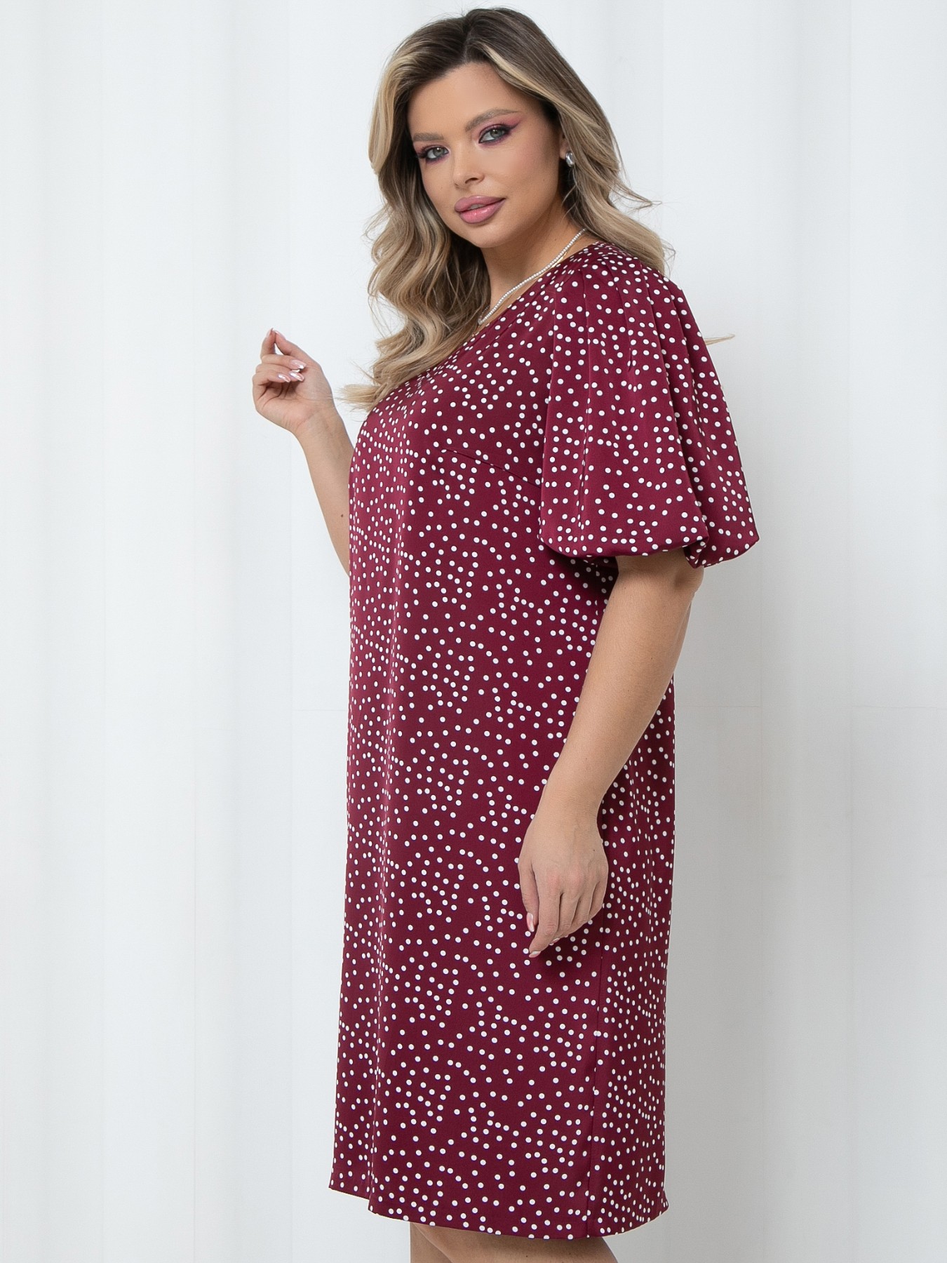 Платье миди в винном цвете в горошек Agata(фото5)
