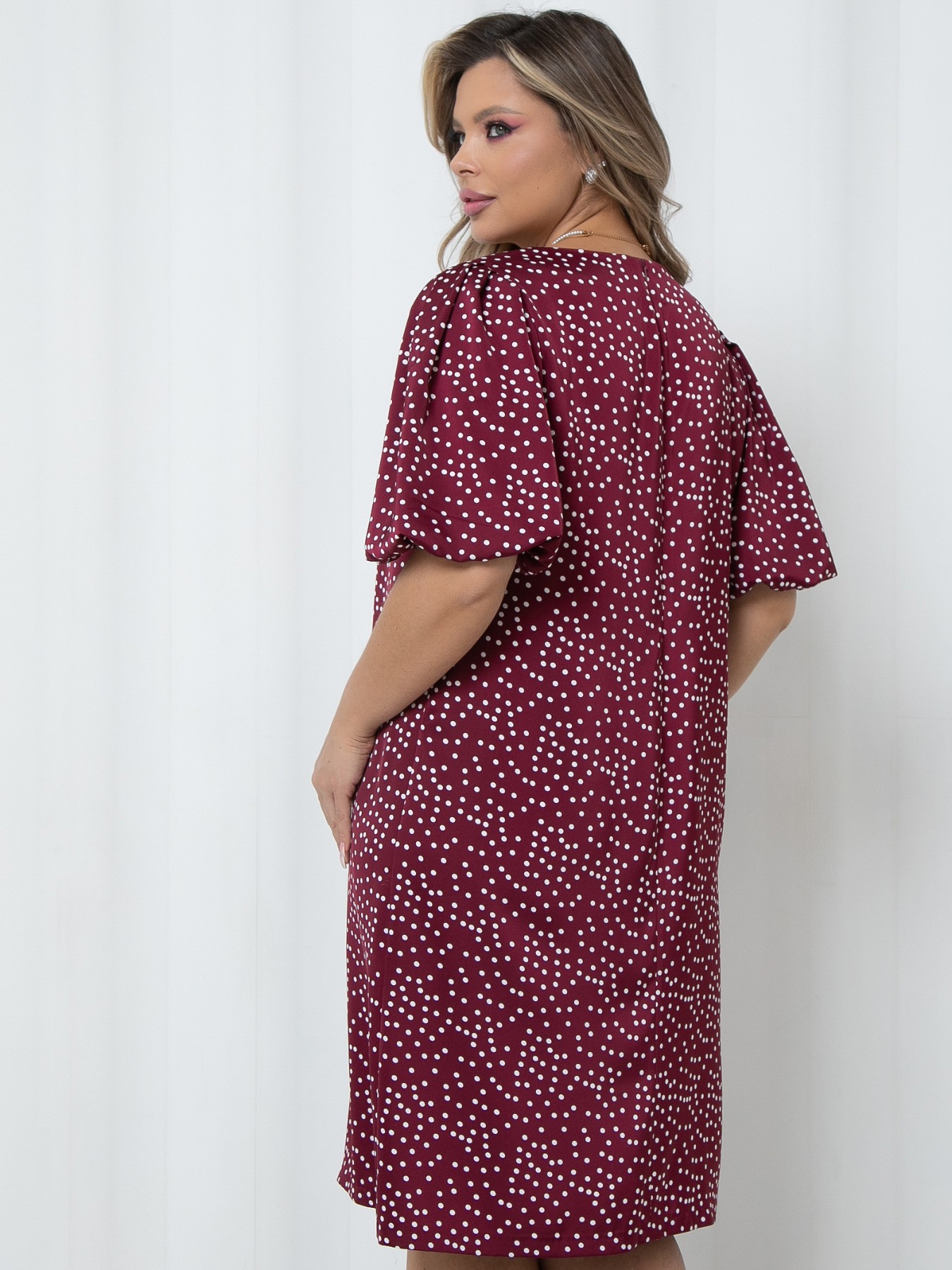 Платье миди в винном цвете в горошек Agata(фото6)