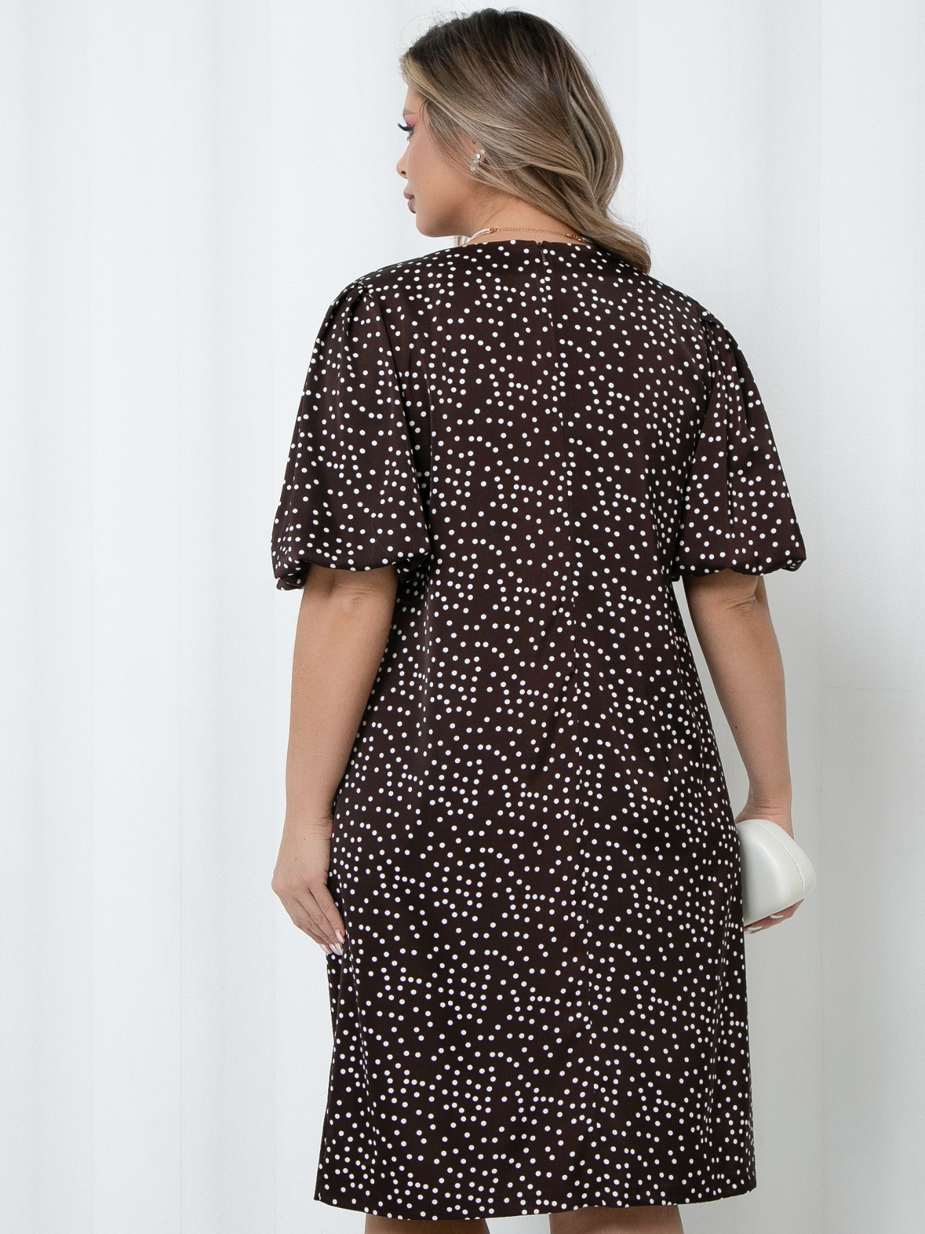 Платье миди в шоколадном цвете в горошек Agata(фото7)