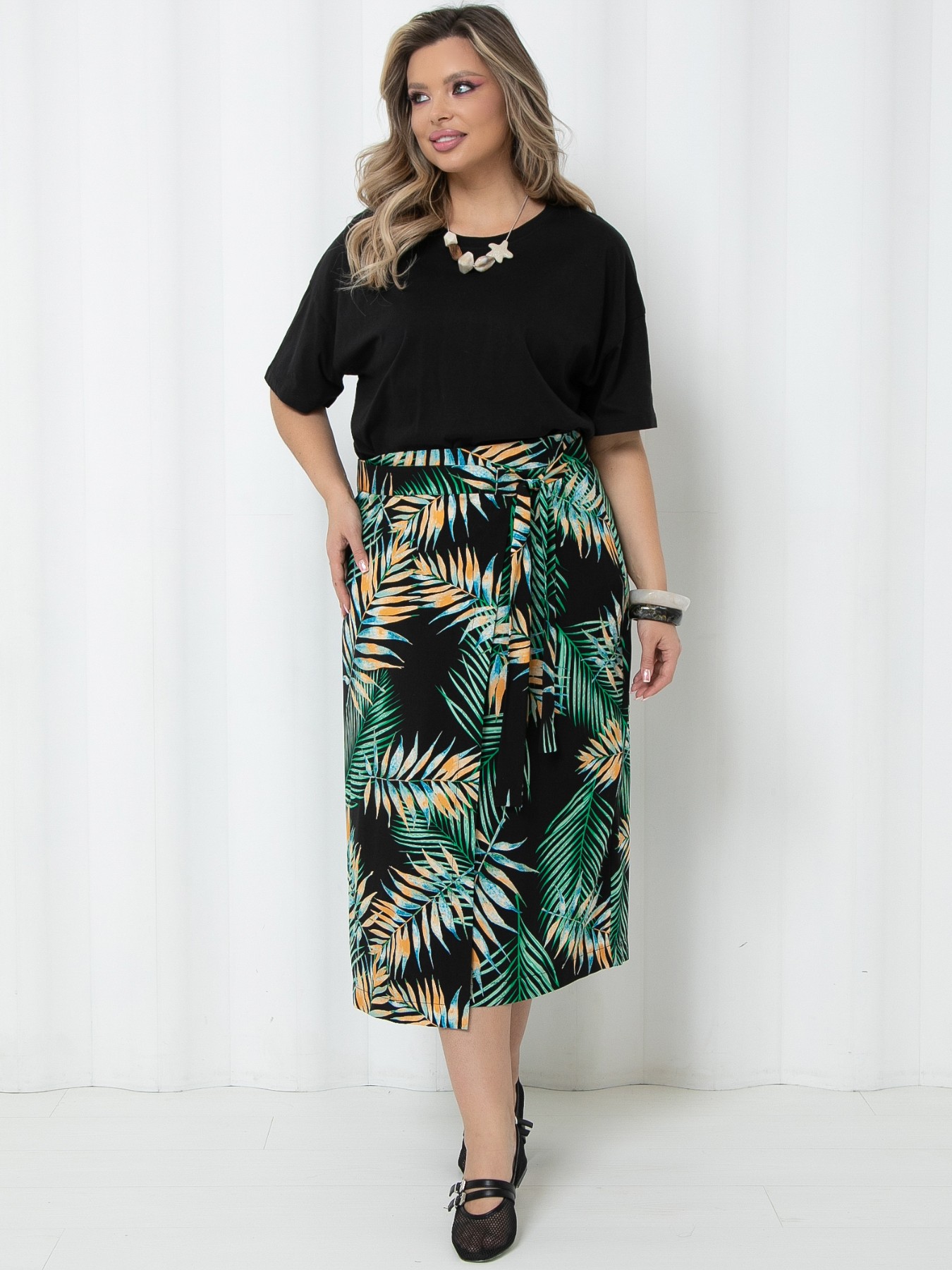 Юбка макси чёрная с тропическим принтом Agata(фото2)