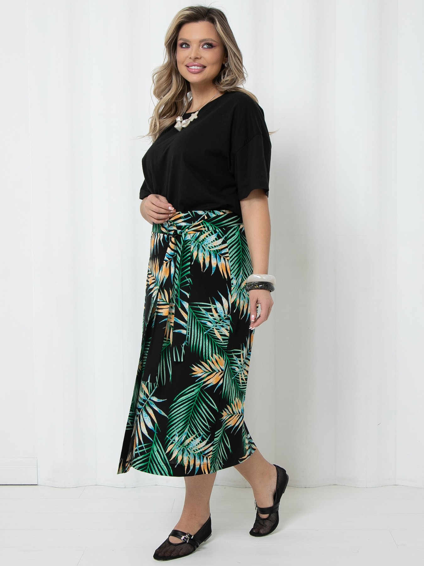 Юбка макси чёрная с тропическим принтом Agata(фото5)