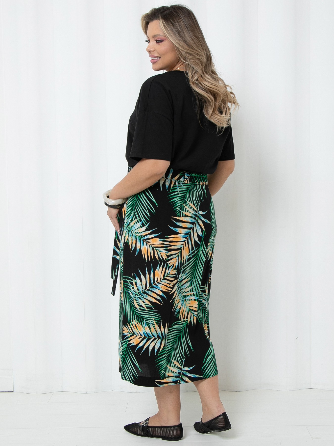 Юбка макси чёрная с тропическим принтом Agata(фото6)