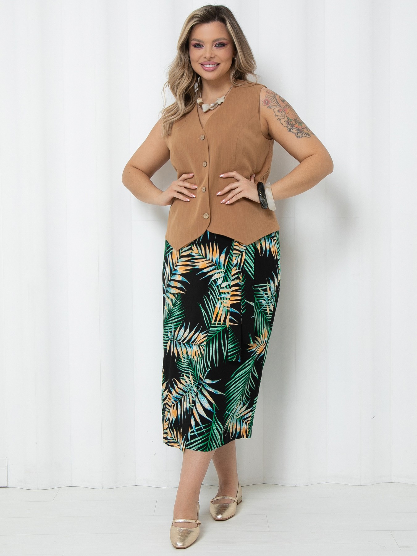 Юбка макси чёрная с тропическим принтом Agata(фото3)