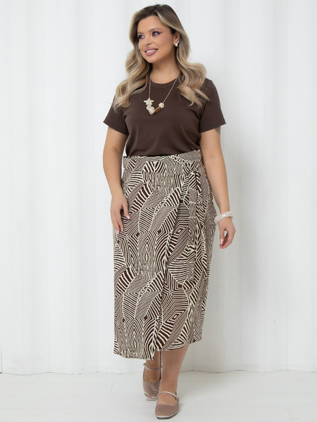 Юбка коричневая с принтом на запах Agata(фото2)