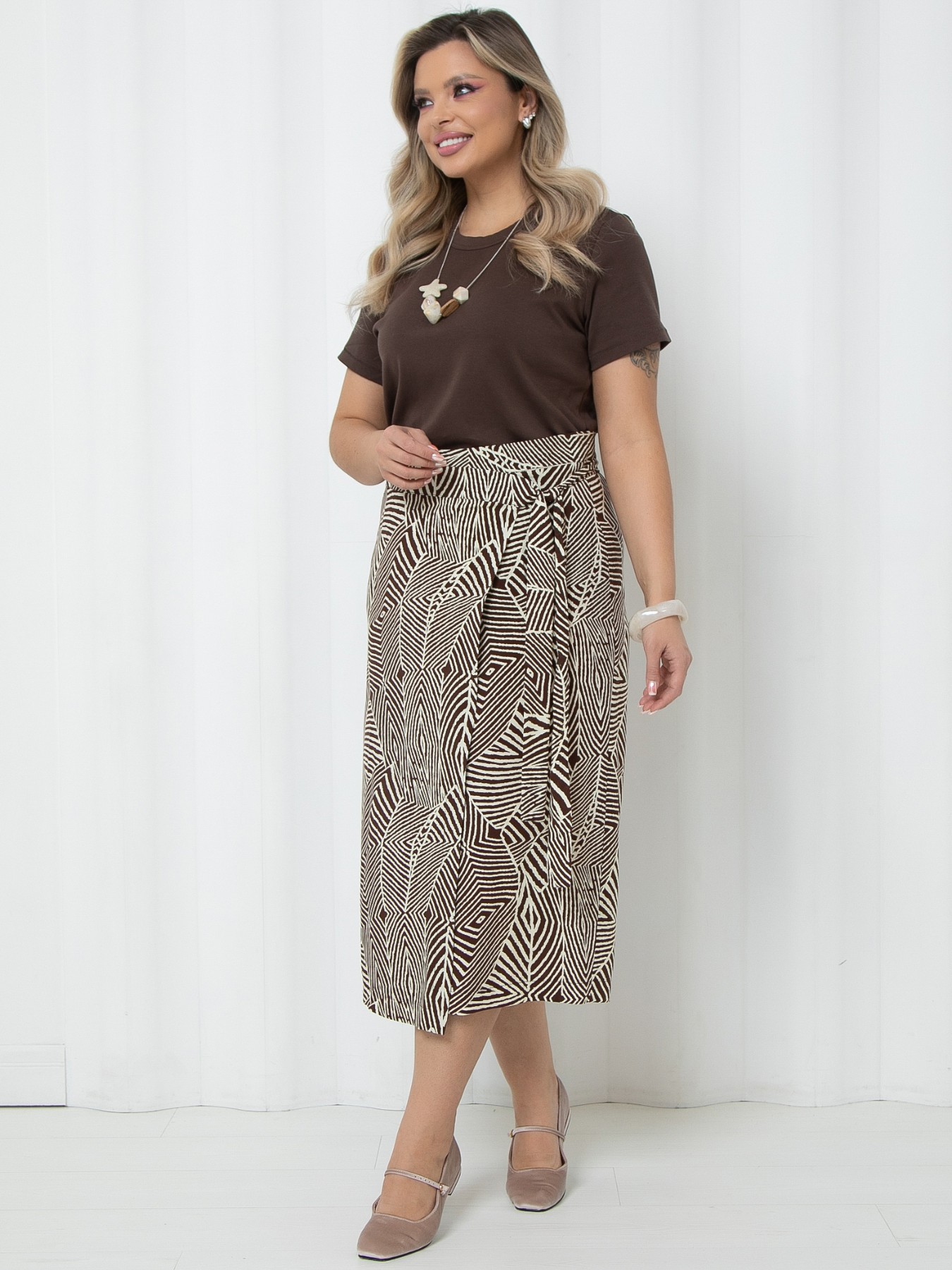 Юбка коричневая с принтом на запах Agata(фото3)