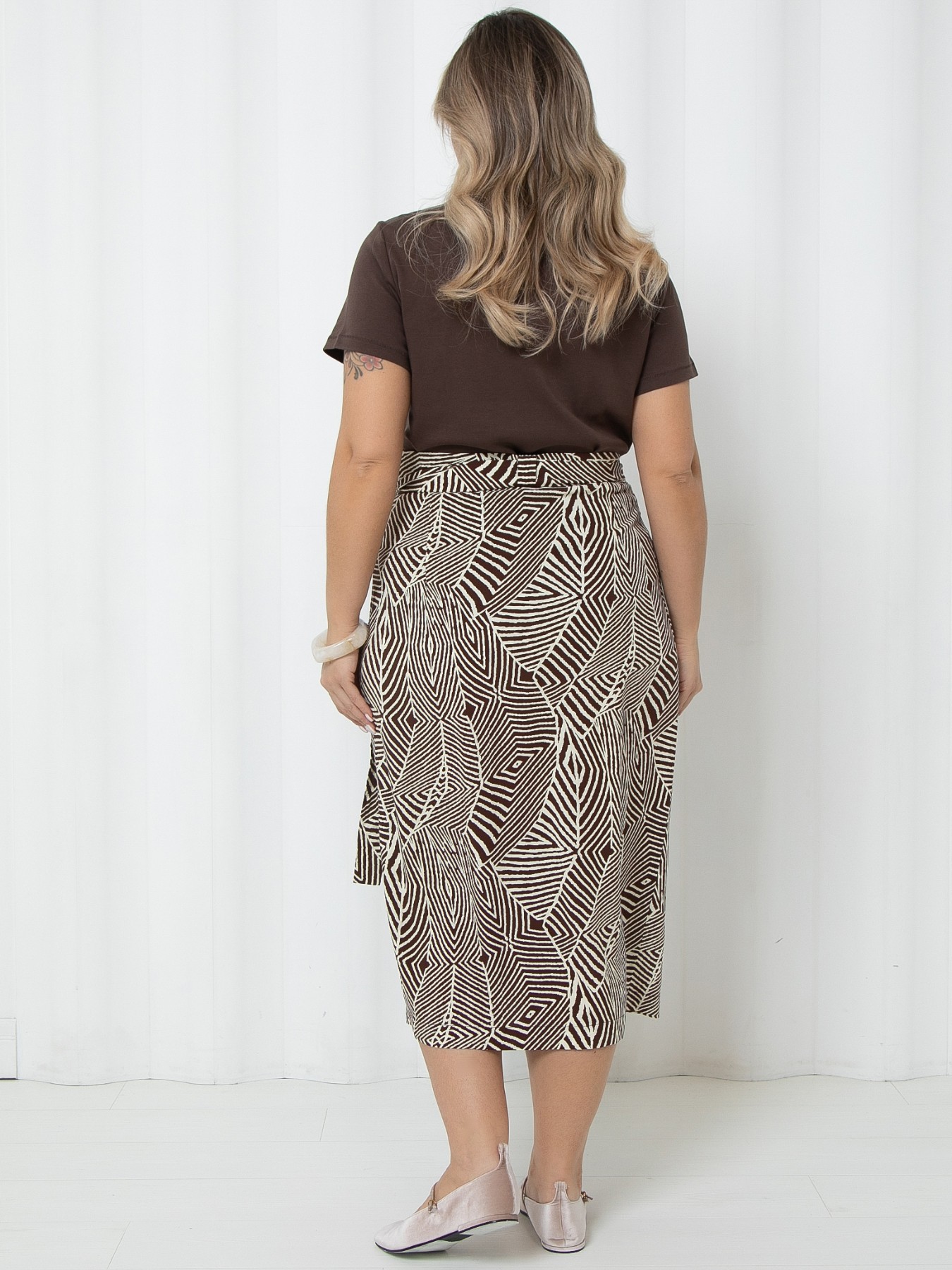 Юбка коричневая с принтом на запах Agata(фото5)