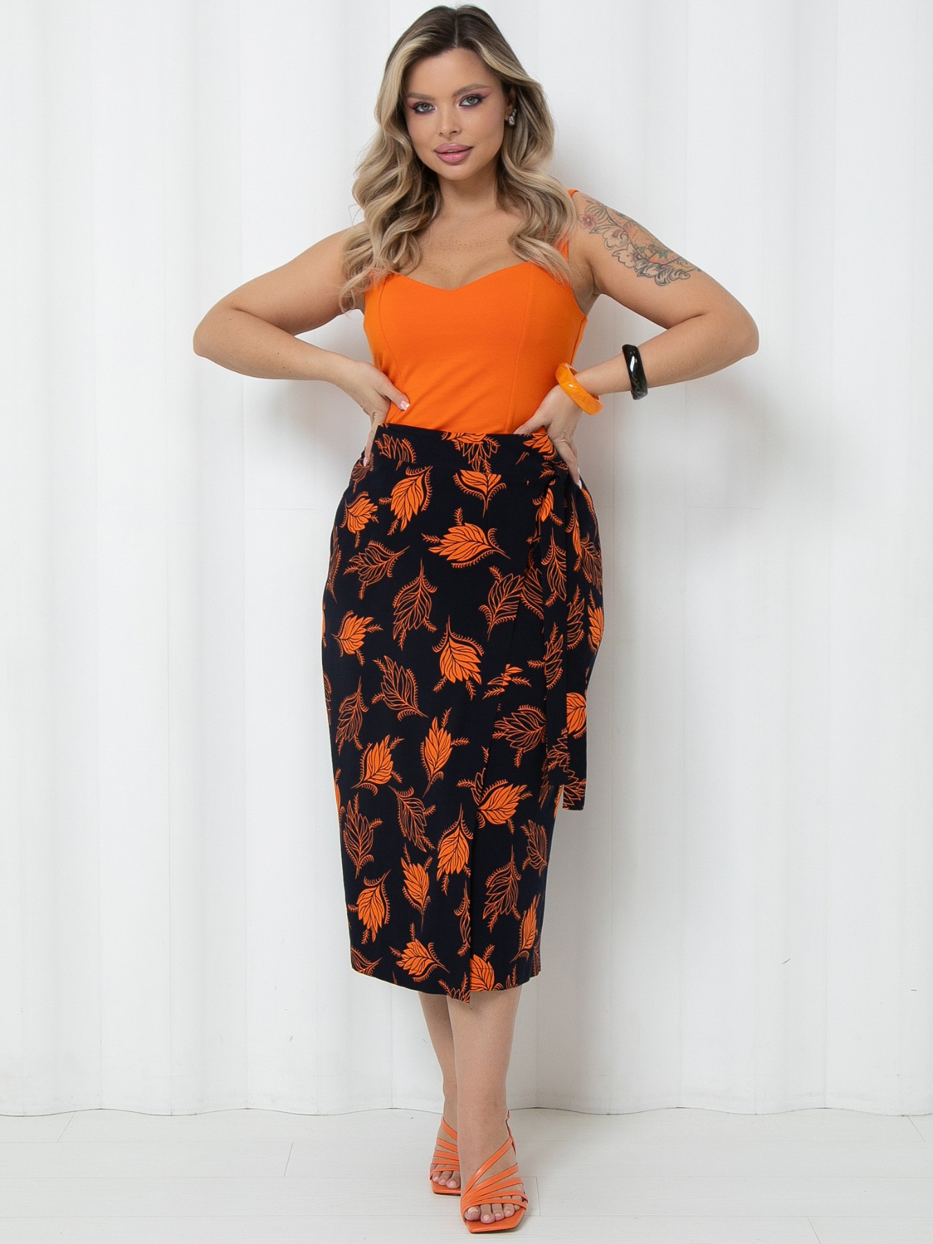 Юбка макси тёмно-синяя с тропическим принтом Agata(фото2)