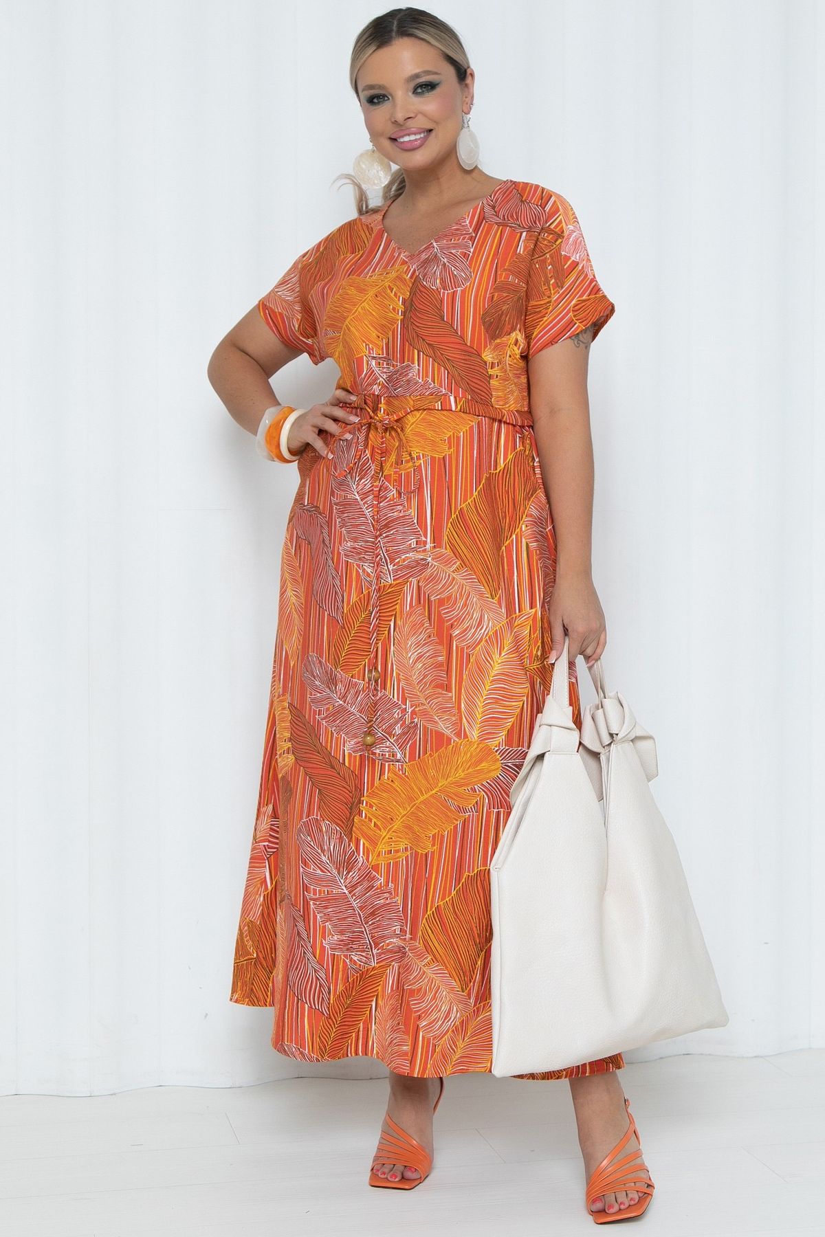 Платье длинное оранжевое с карманами Agata