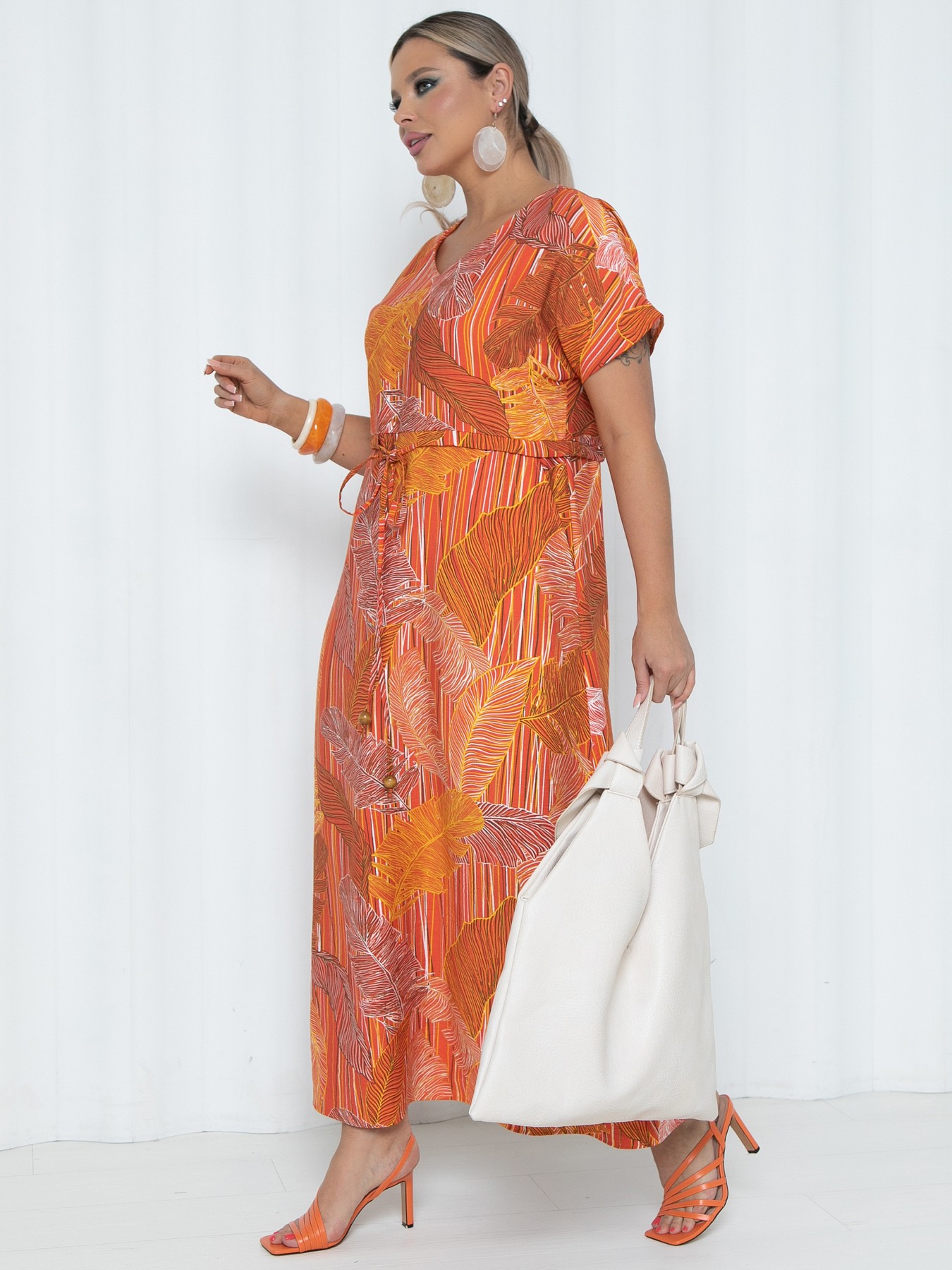 Платье длинное оранжевое с карманами Agata(фото2)