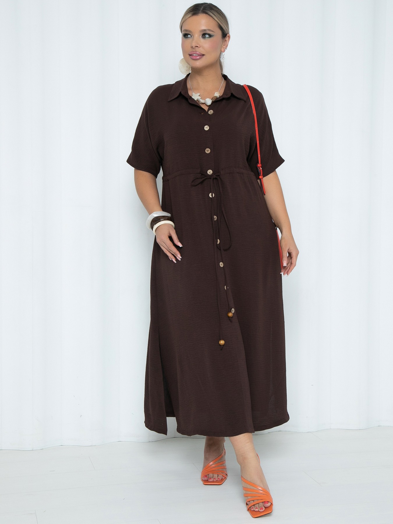 Платье длинное коричневое А-силуэта с карманами Agata(фото5)