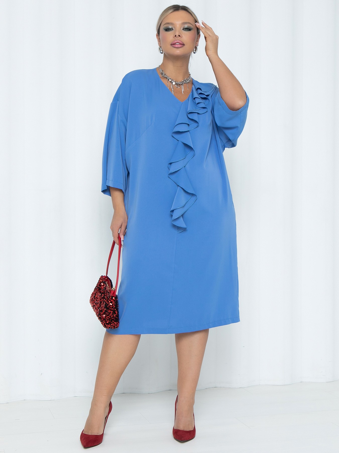 Платье голубого цвета с поясом Agata(фото6)