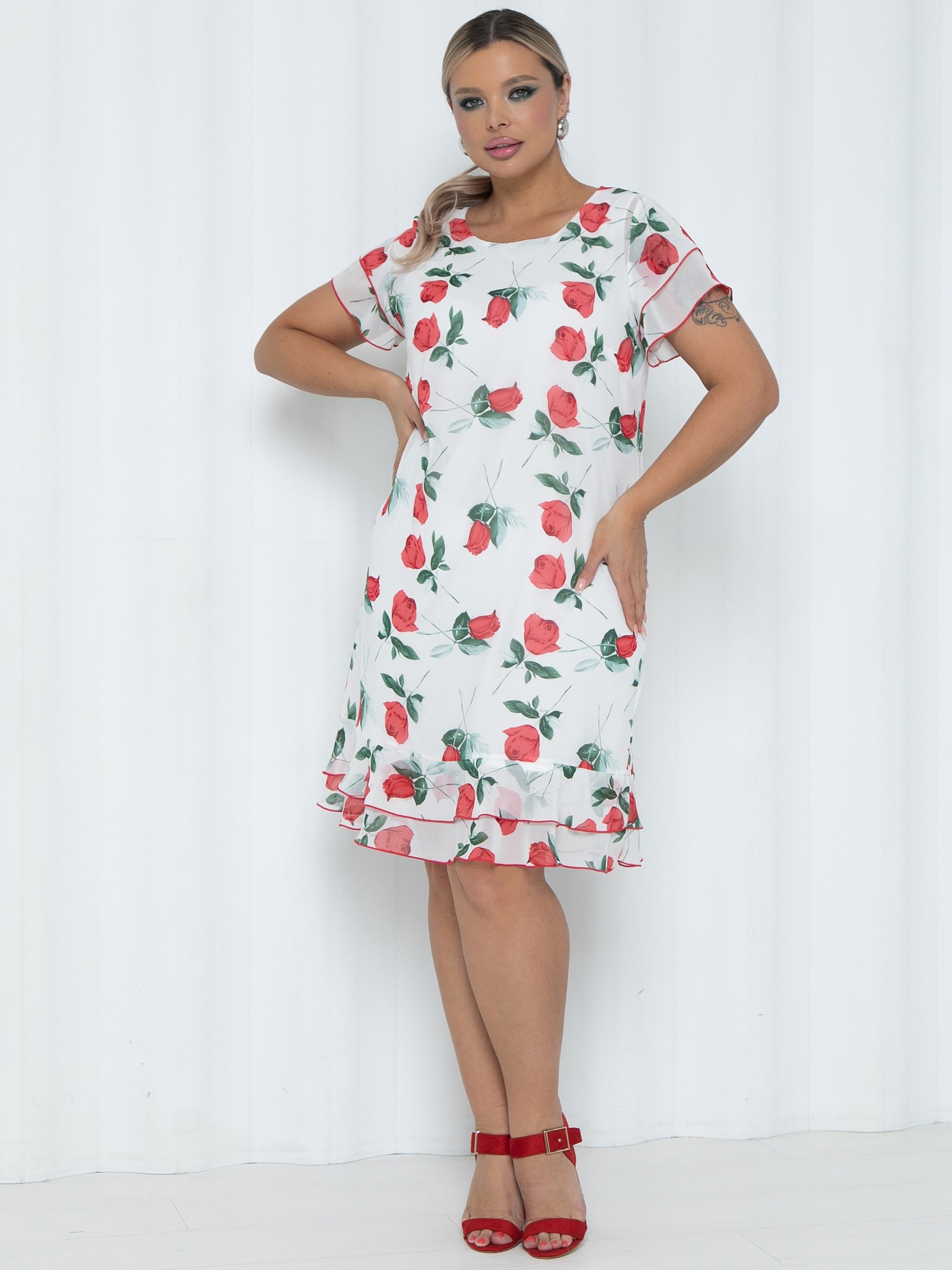 Платье шифоновое белое с цветочным принтом Agata(фото2)